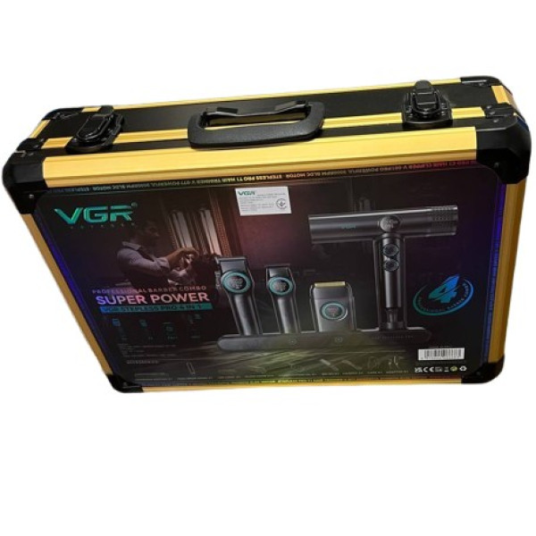 Профессиональный комплект VGR STEPLERSS PRO 4 IN 1 BLACK, машинка для стрижки (Clipper), триммер, электробритва, фен