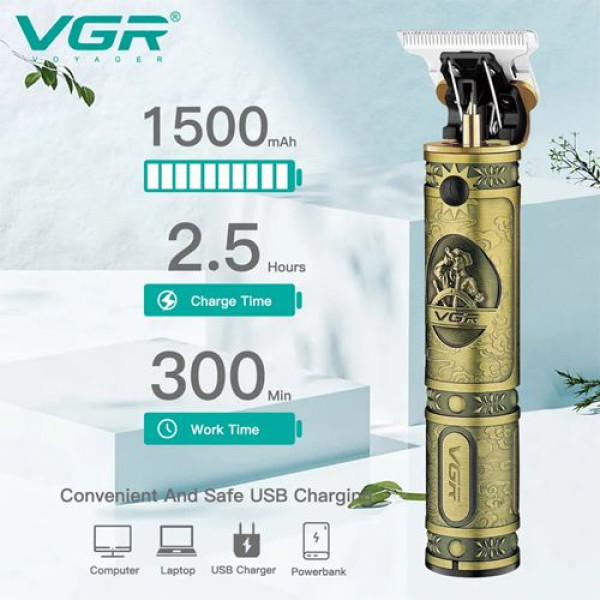 Триммер для стрижки волос и бороды VGR V-085, Professional, 3 насадки, STRONG BATTERY