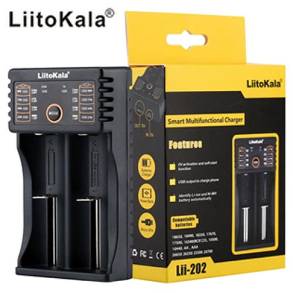 Зарядний пристрій LiitoKala Lii-202, 2Х-10440/ 14500/ 16340/ 17355/ 17500/ 17670/ 18350/ 18490/ 18650/ 22650, 5V, ОРИГІНАЛ