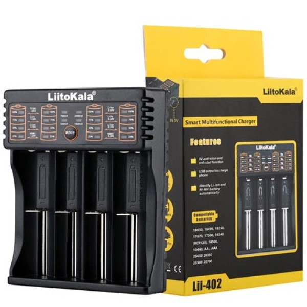 Зарядний пристрій LiitoKala Lii-402, POWER BANK, 4Х- 18650, АА, ААА Li-Ion, LiFePO4, Ni-Mh, ОРИГІНАЛ