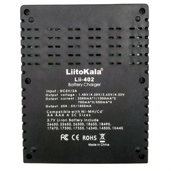 Зарядний пристрій LiitoKala Lii-402, POWER BANK, 4Х- 18650, АА, ААА Li-Ion, LiFePO4, Ni-Mh, ОРИГІНАЛ