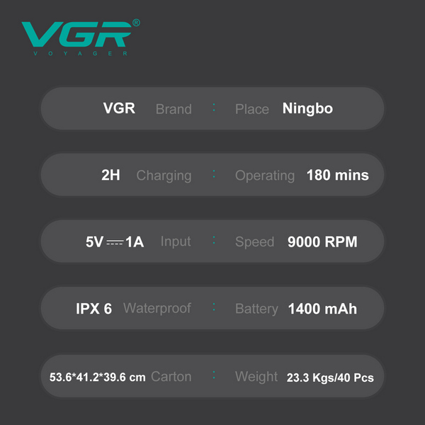 Электробритва VGR V-368 шейвер, двойное лезвие, LED Display, IPX6