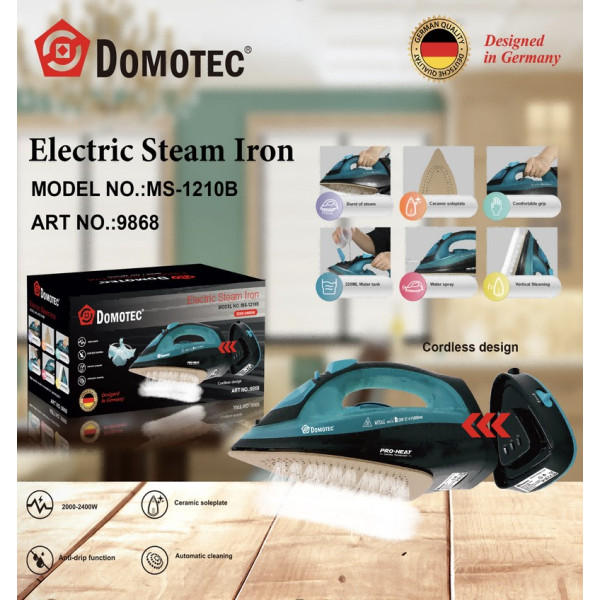 Аккумуляторный утюг с функцией отпаривания Domotec MS-1210B 2400 Вт
