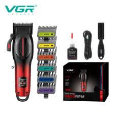 Аккумуляторная машинка для стрижки (clipper) VGR V-026 RED, 6 насадок, 9000 RPM, LED display