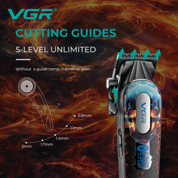 Аккумуляторная машинка для стрижки (clipper) VGR V-279 RED, 6 насадок, 9000 RPM, 2500 mAh, LED display