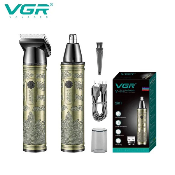 Триммер VGR 2 в 1 V-618, 2 насадки - триммер, триммер для носа