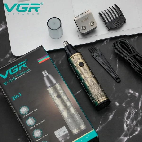 Триммер VGR 2 в 1 V-618, 2 насадки - триммер, триммер для носа