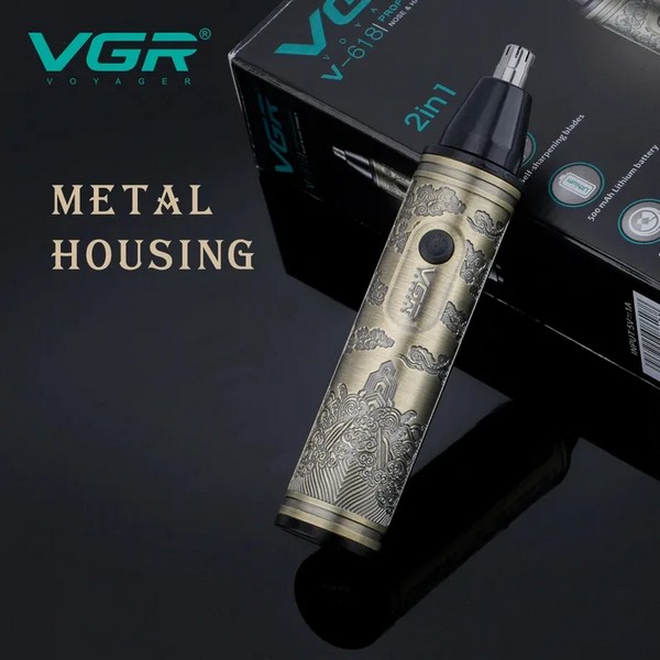 Триммер VGR 2 в 1 V-618, 2 насадки - триммер, триммер для носа
