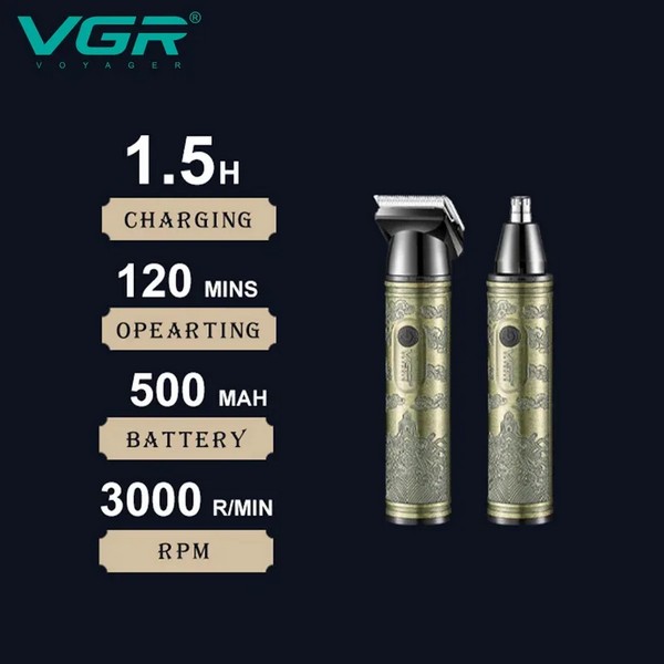 Триммер VGR 2 в 1 V-618, 2 насадки - триммер, триммер для носа