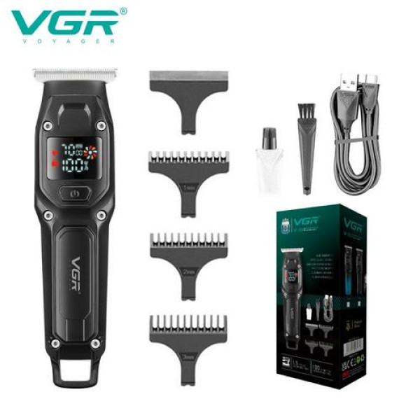 Профессиональный триммер VGR V-964 BLACK, 7000 RPM, 4 насадки, LED display