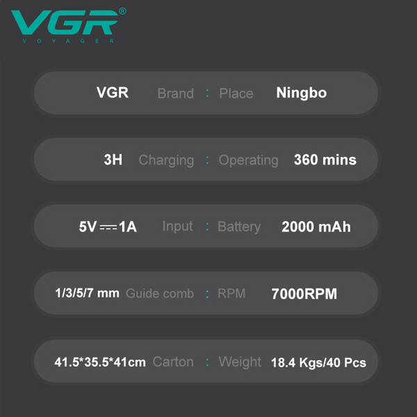 Триммер VGR V-930 GREEN, 4 насадки, LED display