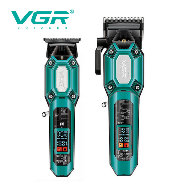 Комплект VGR 2 в 1 V-600&900 GREEN, акумуляторна машинка для стрижки (clipper) і тример, 10 насадок, LED display, 7000 RPM