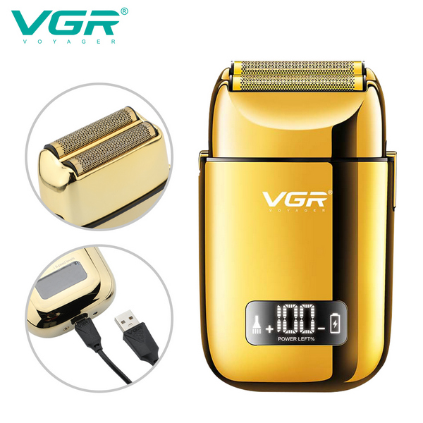 Электробритва VGR V-338 шейвер GOLD, влагостойкая, дополнительная насадка, LED display