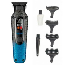 Триммер для стрижения волос аккумуляторный VGR V-879T BLUE, 4 насадки, 7500 RPM, 1500 mAh, LED дисплей