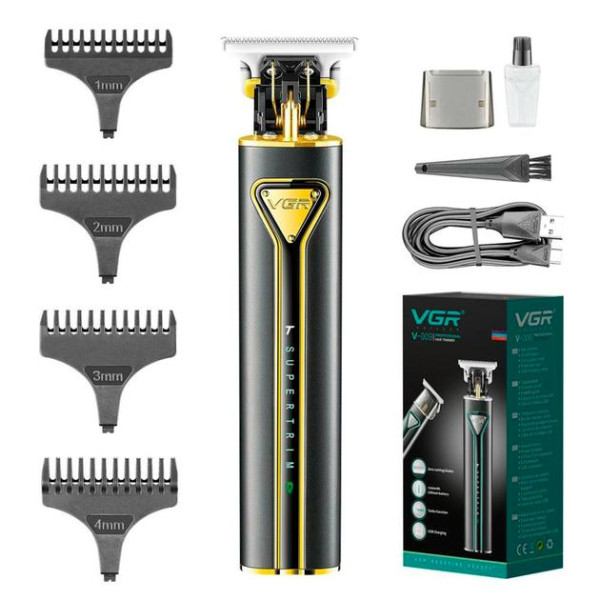 Триммер для стрижки волос на аккумуляторе VGR V-009 GOLD, режим TURBO, 4 насадки, LED индикация