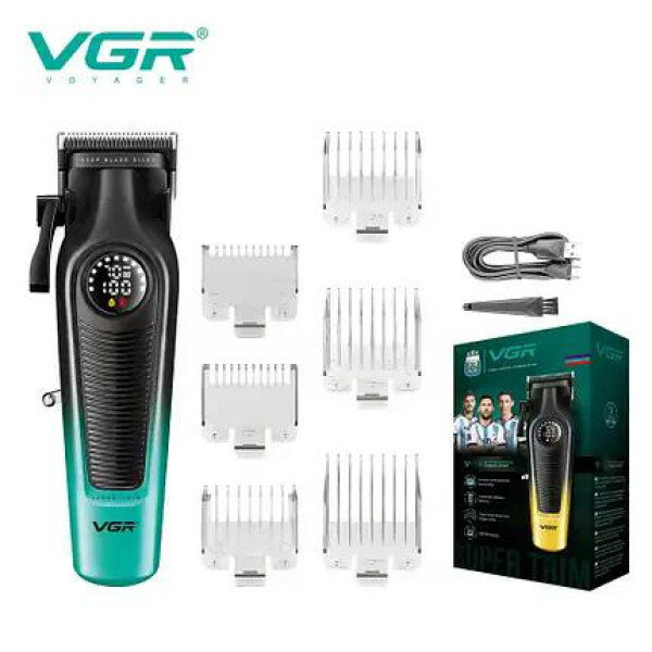 Аккумуляторная машинка для стрижки (clipper) VGRV-196 GREEN, 8 насадок, 7000 RPM, 2000 mAh, LED display