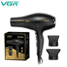Фен профессиональный VGR V-406 BLACK, 3 уровня обдува, 3 уровня температуры, 2 насадки, 3000 Вт