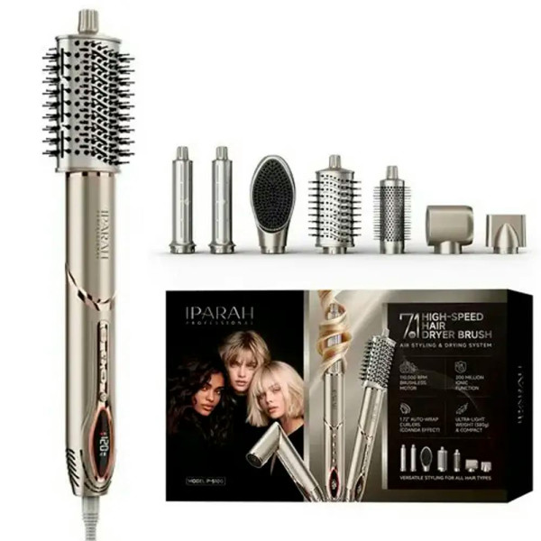 Фен-стайлер IPARAH 7 в 1 P-510G SILVER, 7 насадок, 3 режима, 4 режима температуры, 105000 RPM, 1400W