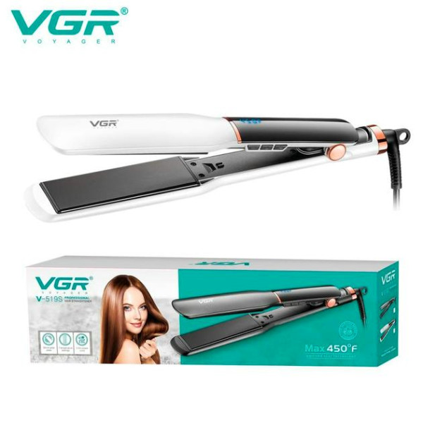  Випрямляч для волосся VGR V-519S WHITE, 100-230 ° C, керамічне покриття 38 мм, 70 W, LED display