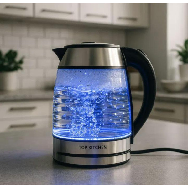  Чайник Top Kitchen TK 00239   электрический 2,0 л  2400 Вт  рифленое  стекло 
