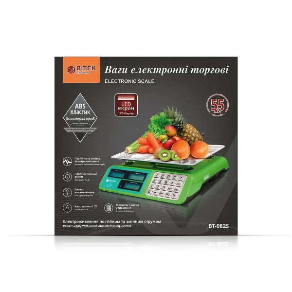 Весы электронные торговые 55кг 4В металлические кнопки BITEK YZ-982S 9446