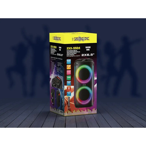 Акустична переносна колонка ZXX-5504 1000Вт 2x6,5" 54x24х23 см USB/TWS/TF/REC/LED/EQ/FM/BT/MIC/ДК 