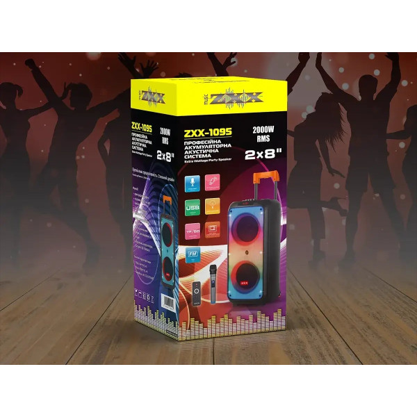 Акустична переносна колонка ZXX-1095 80Вт 2x8" 59х27х26 см USB/TWS/TF/REC/LED/EQ/FM/BT/MIC/ДК 
