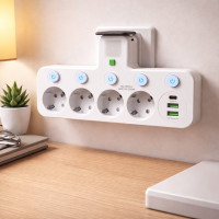Мережевий адаптер із вбудованим нічником та вимикачами 4х220V | 2хUSB | Type-C J25U