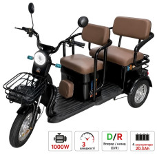 Электротрайк TRIVARO MAX 1000W с багажником, пассажирскими сидениями и амортизацией Черный