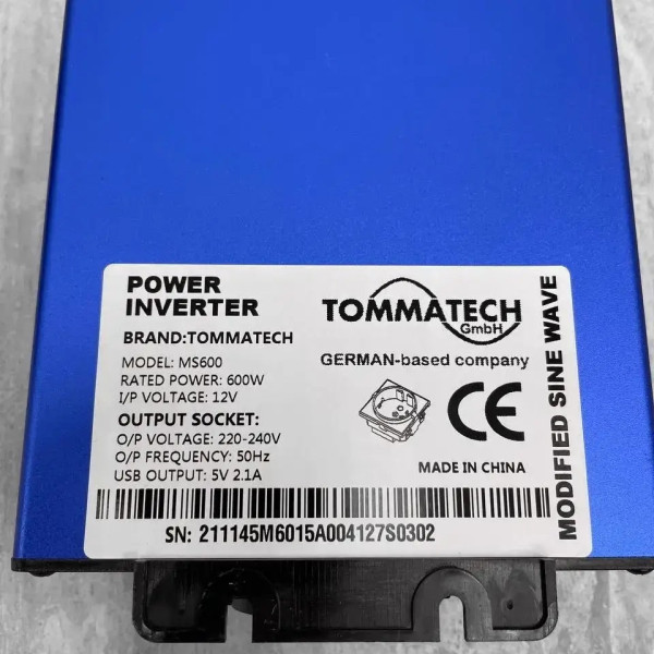 Инвертор напряжения Tommatech MS-600, 12V/220V, 600W с модифицированной синусоидой