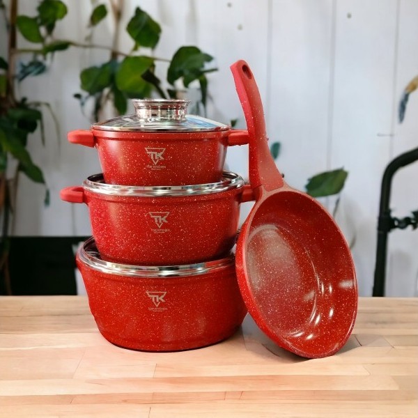 Набор кастрюль и сковорода с гранитным антипригарным покрытием Top Kitchen TK-00076, набор посуды 7 предметов