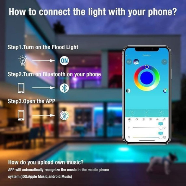Прожектор SMART LED 25W IP66 RGB bluetooth с приложением