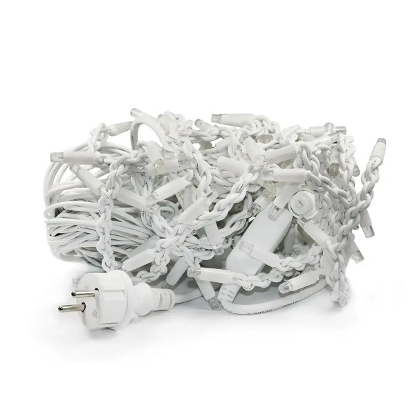 Гирлянда Дождь белый провод 3,3мм с вилкой прозрачная цилиндрическая лампа уличная 200LED (теплый белый) 200-SHORT-CURTAIN-WW-1N