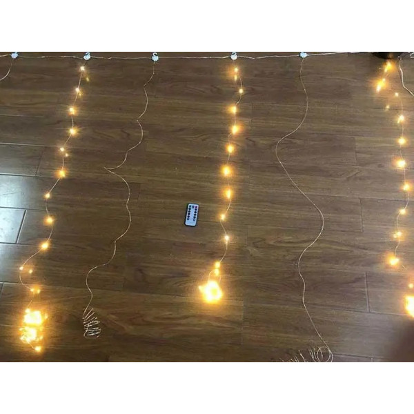 Гирлянда 300LED COPPER-WIRE-300WW-9-2 (медный провод Штора 3,0мХ3,0м) (USB) (пульт ДУ 8 функций 10 линий) (теплый белый)