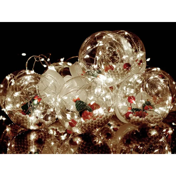 Гирлянда 200LED COPPER-BALL-200W-1 медный провод Штора прозрачные шары с наполнением (3,0мХ0,7м) (белый)