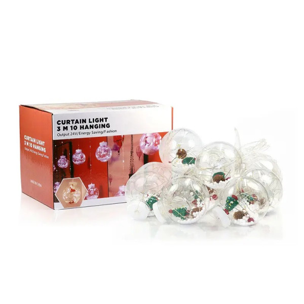 Гирлянда 200LED COPPER-BALL-200M-1 медный провод Штора прозрачные шары с наполнением (3,0мХ0,7м) (микс)