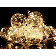 Гирлянда 200LED COPPER-BALL-200WW-1 медный провод Штора прозрачные шары с наполнением (3,0мХ0,7м) (теплый белый)