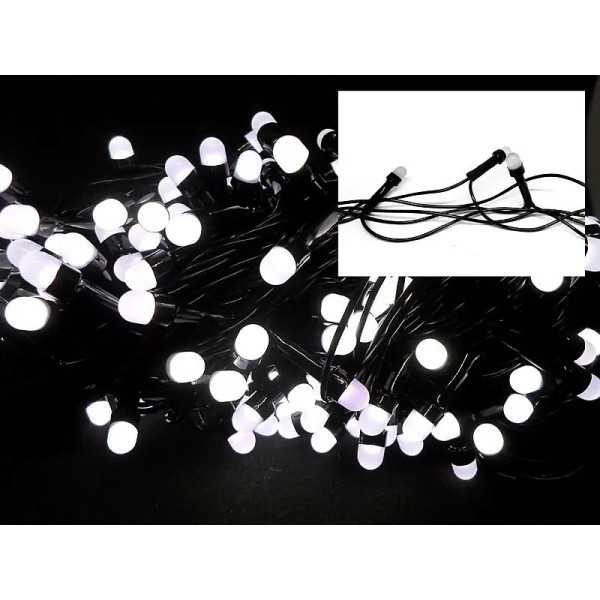 Гірлянда 200LED LED200W-10  чорний провід кругла матова лампа (білий)