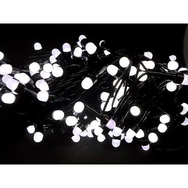 Гірлянда 200LED LED200W-10  чорний провід кругла матова лампа (білий)