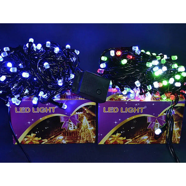 Гирлянда 100LED LED100B-8 (черный провод) (лампа Рубинка большая) (синий)