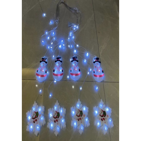 Xmas Гирлянда Штора Фигурки 3D снеговика и снежинки (3m*70cm) (95L) (Белый)