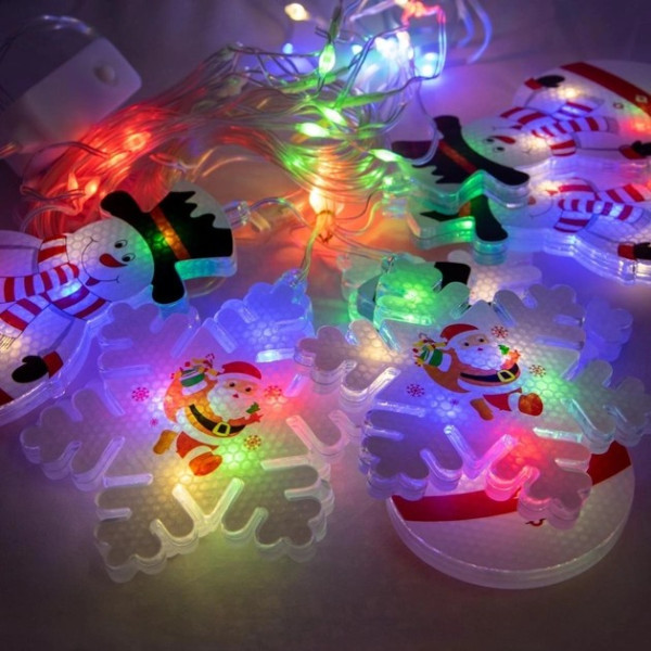Xmas Гирлянда Штора Фигурки 3D снеговика и снежинки (3m*70cm) (95L) (Мультицветная)
