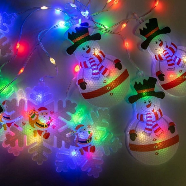 Xmas Гирлянда Штора Фигурки 3D снеговика и снежинки (3m*70cm) (95L) (Мультицветная)