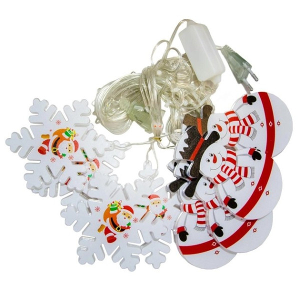 Xmas Гирлянда Штора Фигурки 3D снеговика и снежинки (3m*70cm) (95L) (Мультицветная)