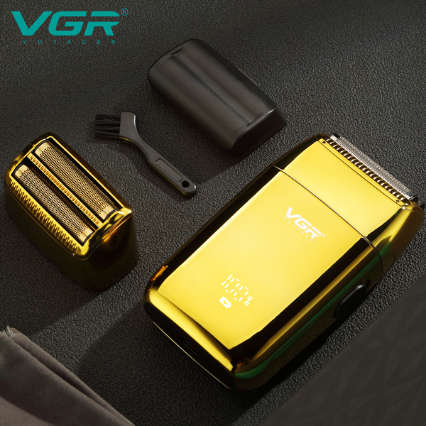Електробритва VGR V-399 шейвер GOLD, вологостійка, додаткова насадка, LED Display, металева