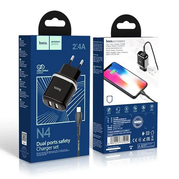 Зарядний пристрій Hoco N4 Aspiring USB - Lightning (2 USB) (2.4A)