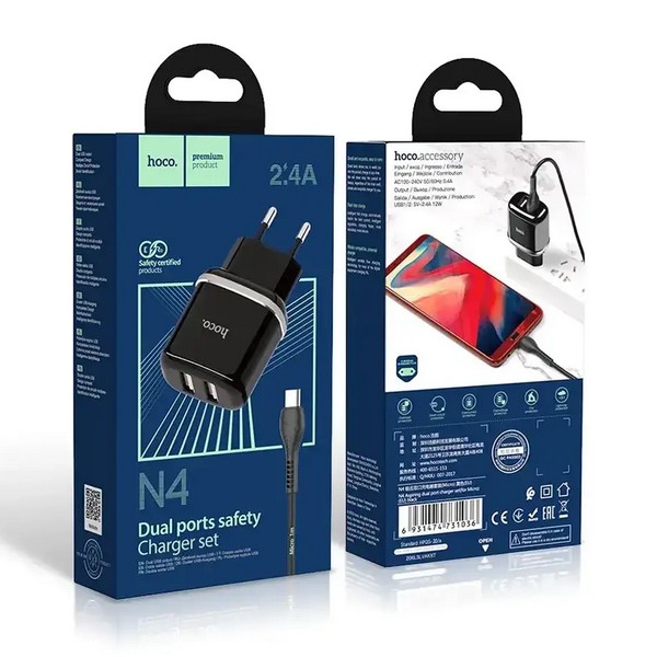 Зарядний пристрій Hoco N4 Aspiring  USB - micro USB (2 USB) (2.4A)