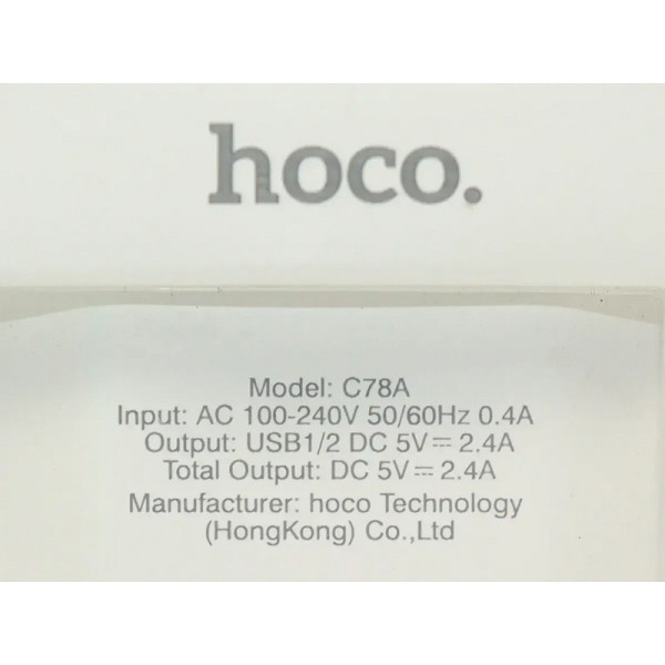 Зарядное устройство Hoco C78A Max Energy USB - Type-C (2USB) (2.4A)