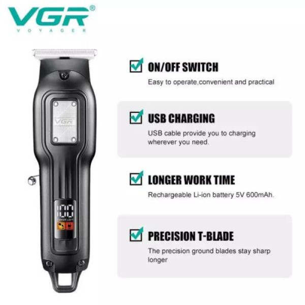Машинка (триммер) для стрижки волос VGR V-918, 4 насадки, LED Display