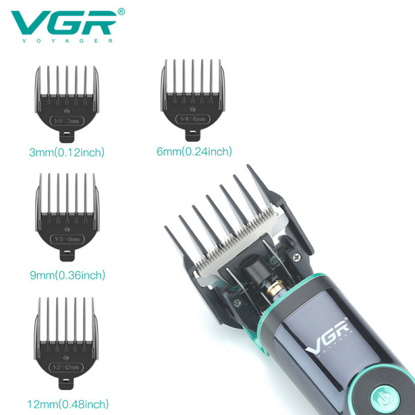 Аккумуляторная машинка для стрижки (clipper) VGR V-671, 4 насадки, LED display